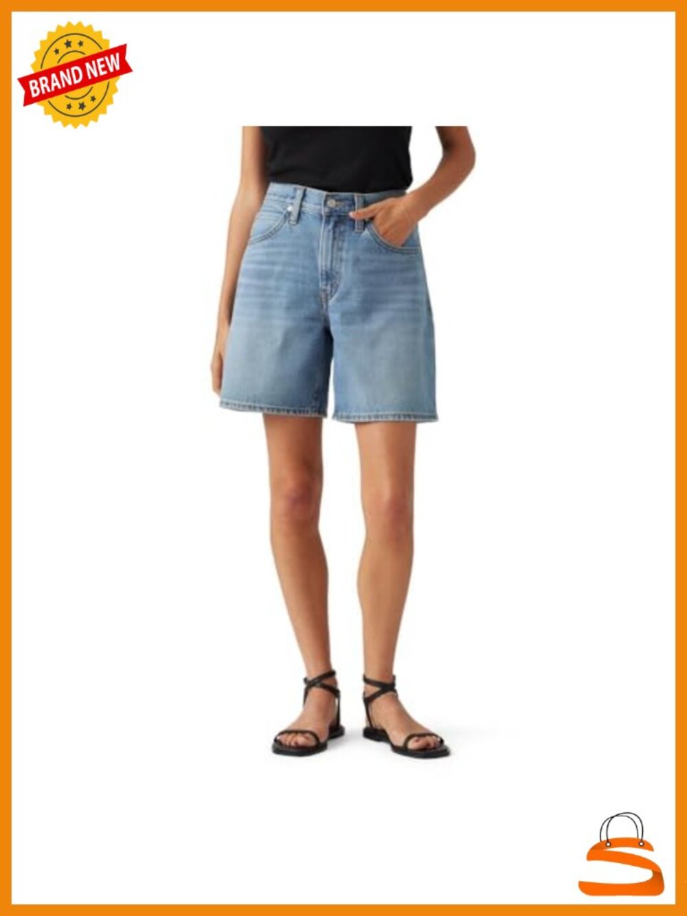 Mid Rise Baggy Denim Shorts, 100% Cotton, No Stretch, 7" Inseam